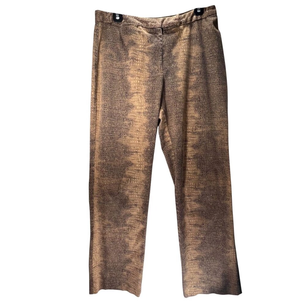 NY Khakis Snake Print Pants Size 12 New York & Company Stretch Reptile Brown